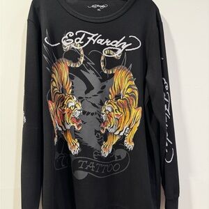 Ed Hardy Black Shirt with Vibrant Tiger Graphics